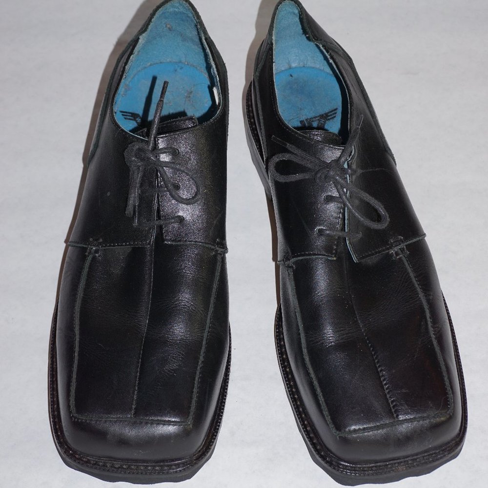 John Fluevog 240 Wagon F Shoes Lace Up Square Toe Split Toe M 12.5 W 14.5 Black